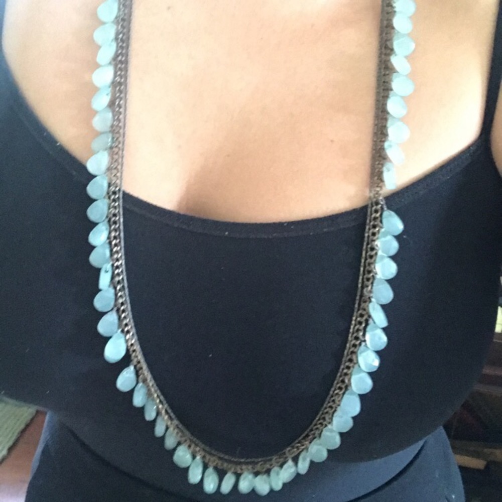 BEach inspired turquoise and gold long necklace